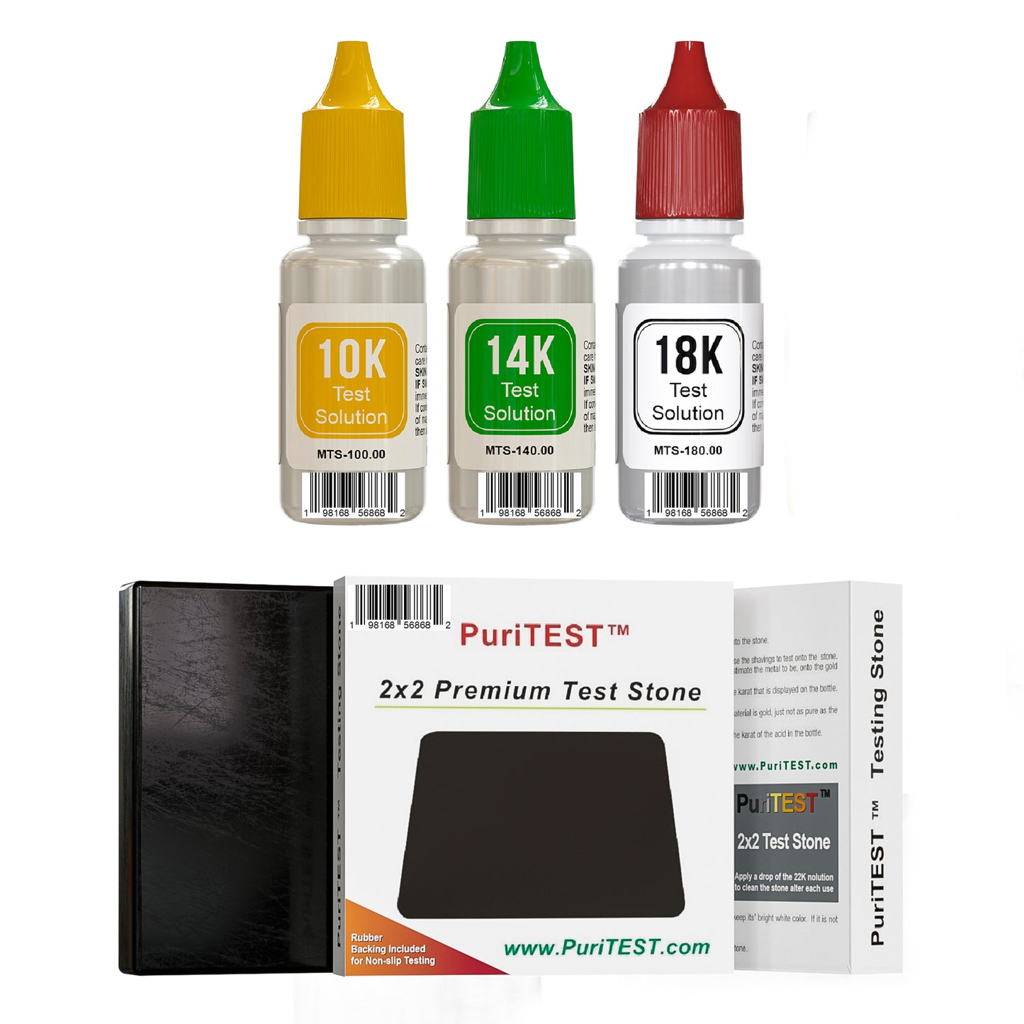 10k/14k/18k Gold Test Acid Solutions Tester Kit Detect Metals Scrap Jewelry + PRO 2x2" Testing Stone